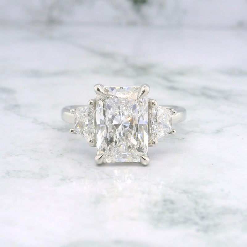 Lab Grown Radiant Cut Trapezoid Trilogy Engagement Ring