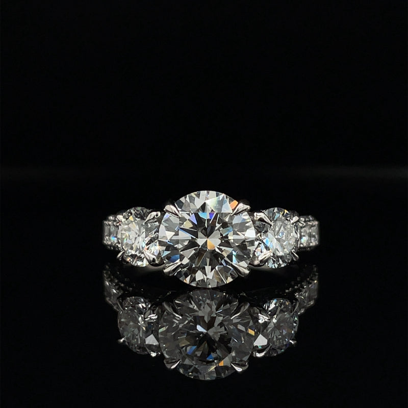 Lab Grown Round Brilliant Cut Trilogy Pavé  Diamond Engagement Ring -1.50ct+