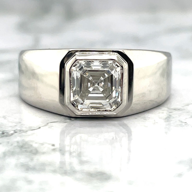 LAB GROWN BEZEL SET ASSCHER CUT DIAMOND WEDDING RING