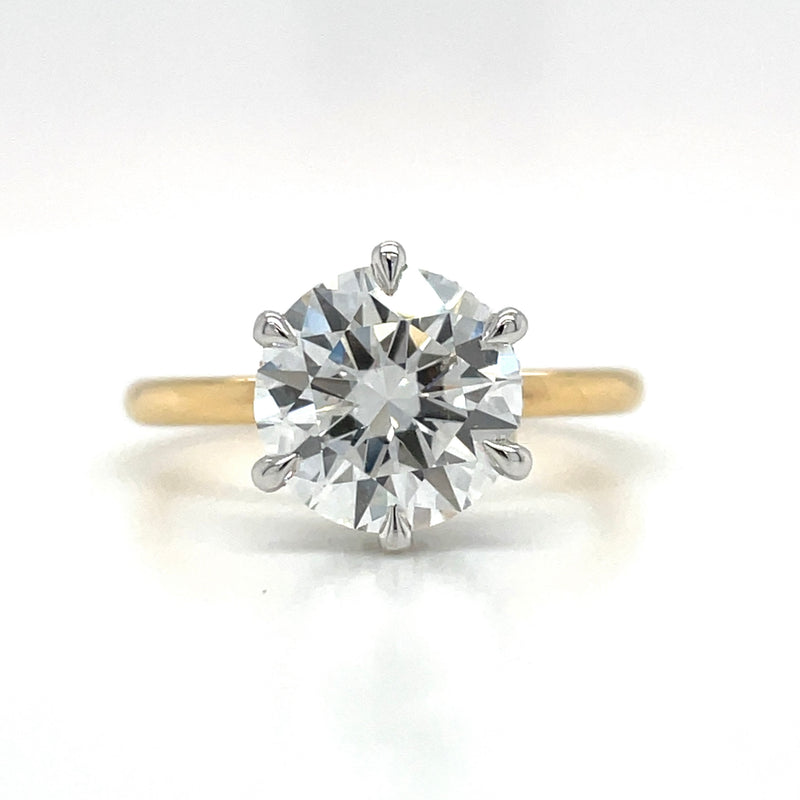 Two-Toned Six Claw Lab Grown Round Brilliant Cut Diamond Engagement Ring -1CT+