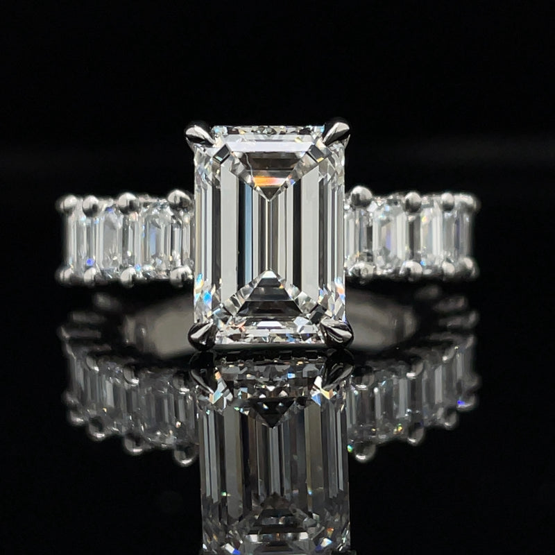 Lab Grown Emerald Cut with Emerald Diamond Set Engagement Ring -1.50ct+