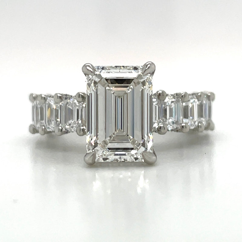 Lab Grown Emerald Cut with Emerald Diamond Set Engagement Ring -1.50ct+