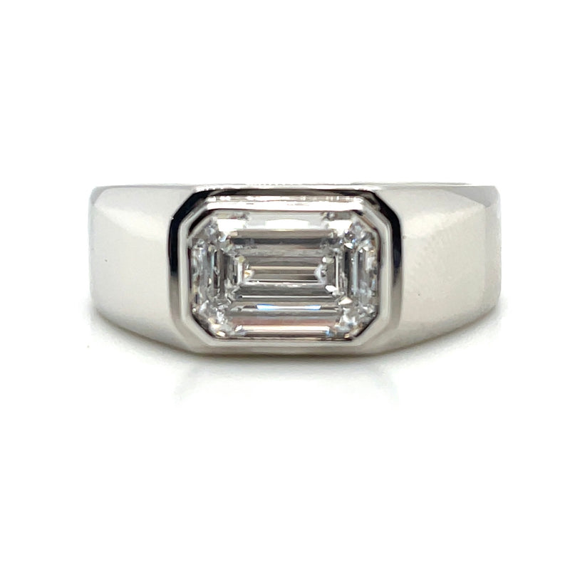 LAB GROWN  BEZEL SET EMERALD CUT DIAMOND WEDDING RING