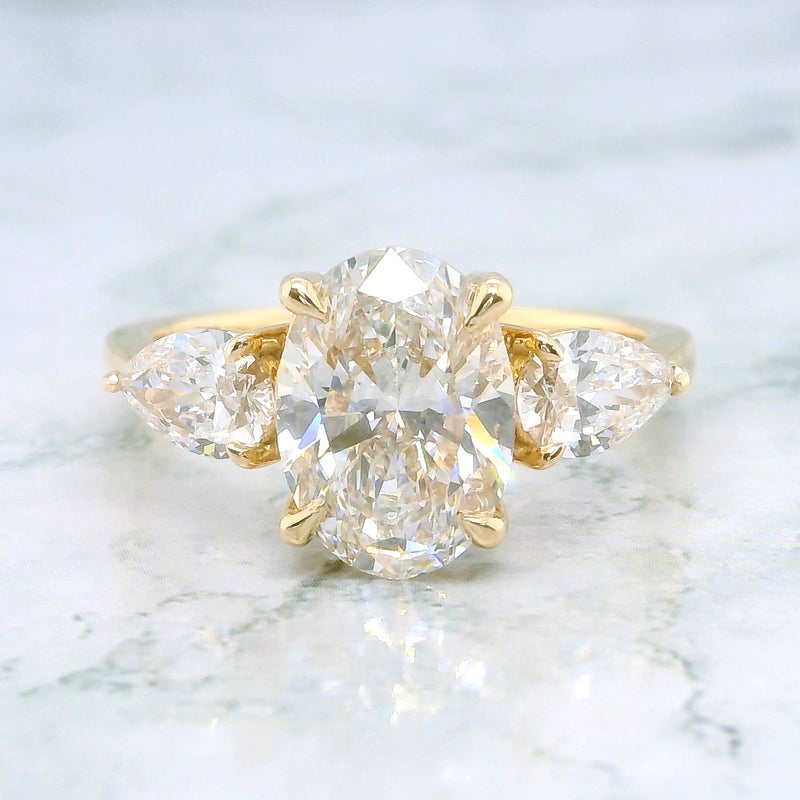 Lab Grown Oval & Pear Trilogy Diamond Engagement Ring -1CT+