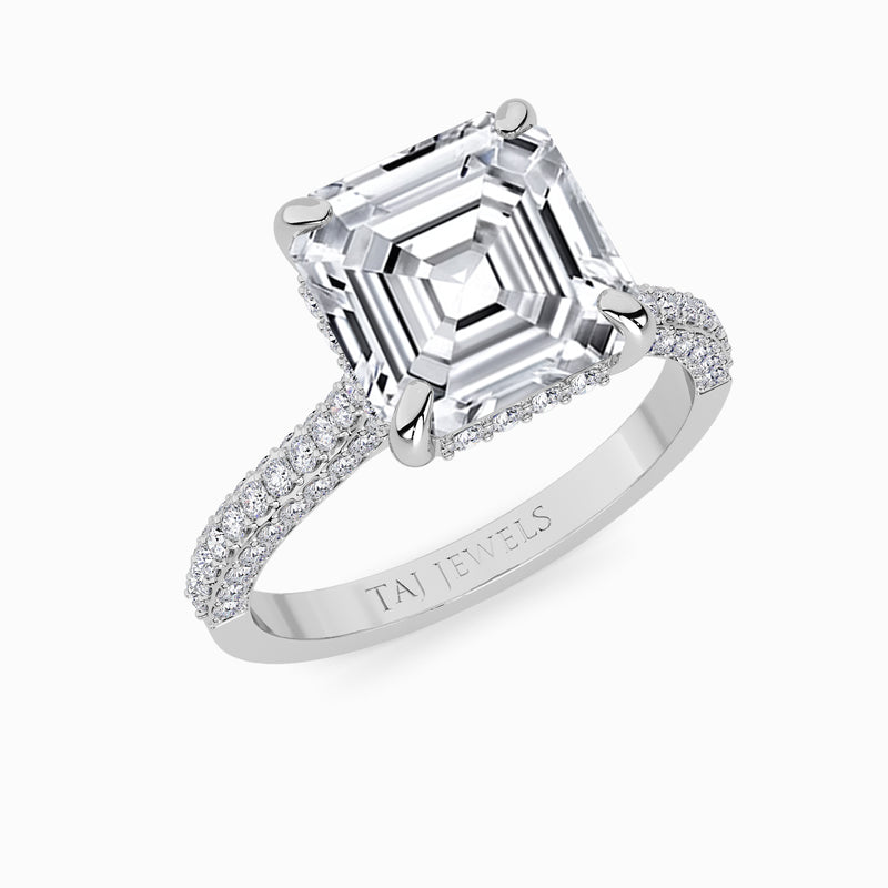 Asscher Cut 3D Pavé Cathedral Lab Diamond Engagement Ring (1.00ct+)