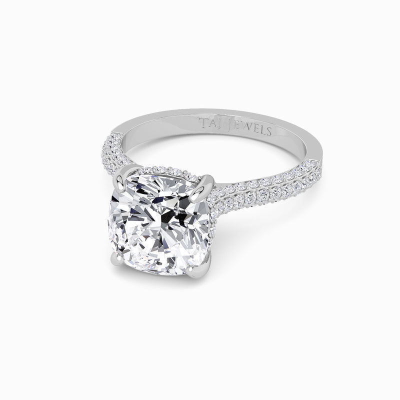 Cushion Cut 3D Pavé Cathedral Lab Diamond Engagement Ring (1.00ct+)