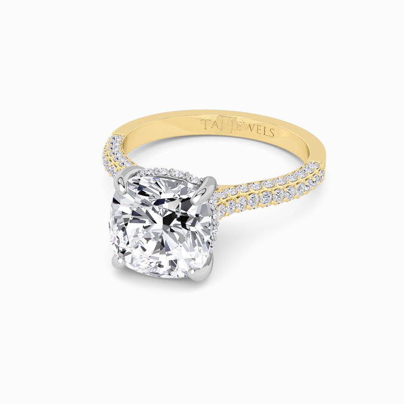 Cushion Cut 3D Pavé Cathedral Lab Diamond Engagement Ring (1.00ct+)