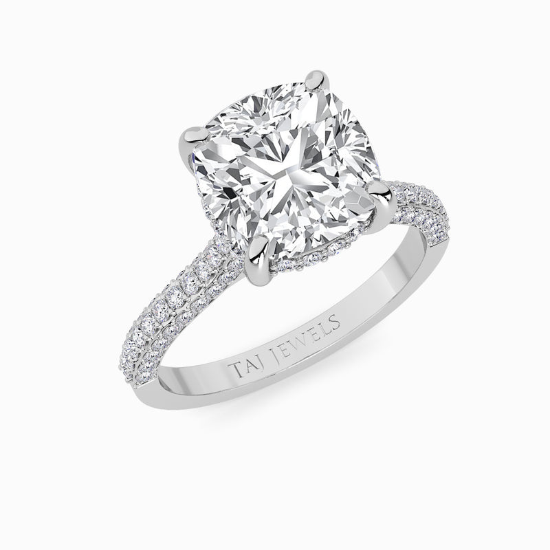 Cushion Cut 3D Pavé Cathedral Lab Diamond Engagement Ring (1.00ct+)