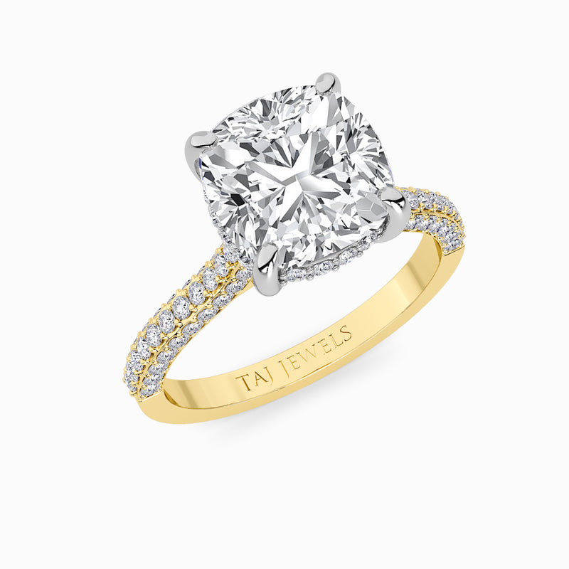 Cushion Cut 3D Pavé Cathedral Lab Diamond Engagement Ring (1.00ct+)