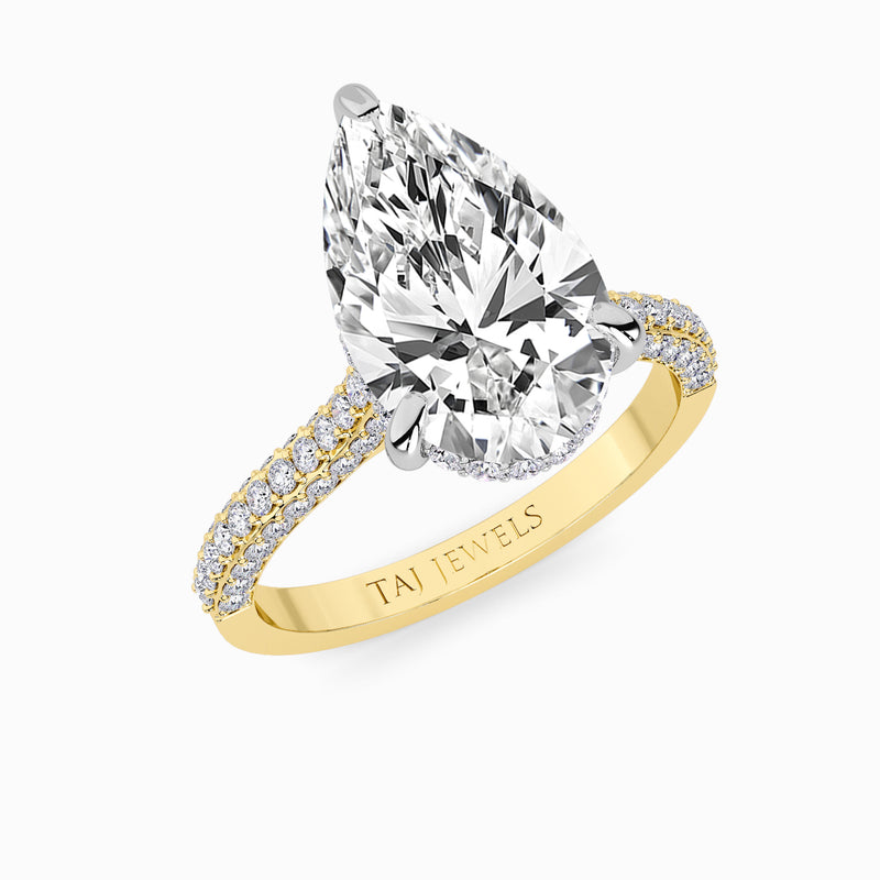 Pear Brilliant Cut 3D Pavé Cathedral Lab Diamond Engagement Ring (1.00ct+)