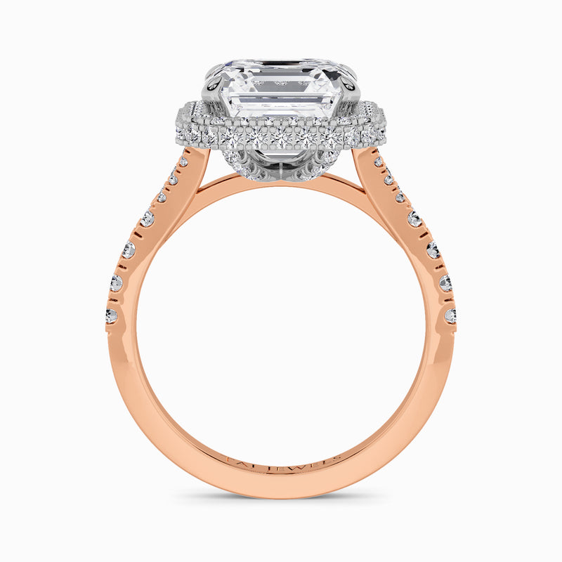 Asscher Cut Lab Diamond 3D Pave Split Shank Halo Engagement Ring (1.00ct+)