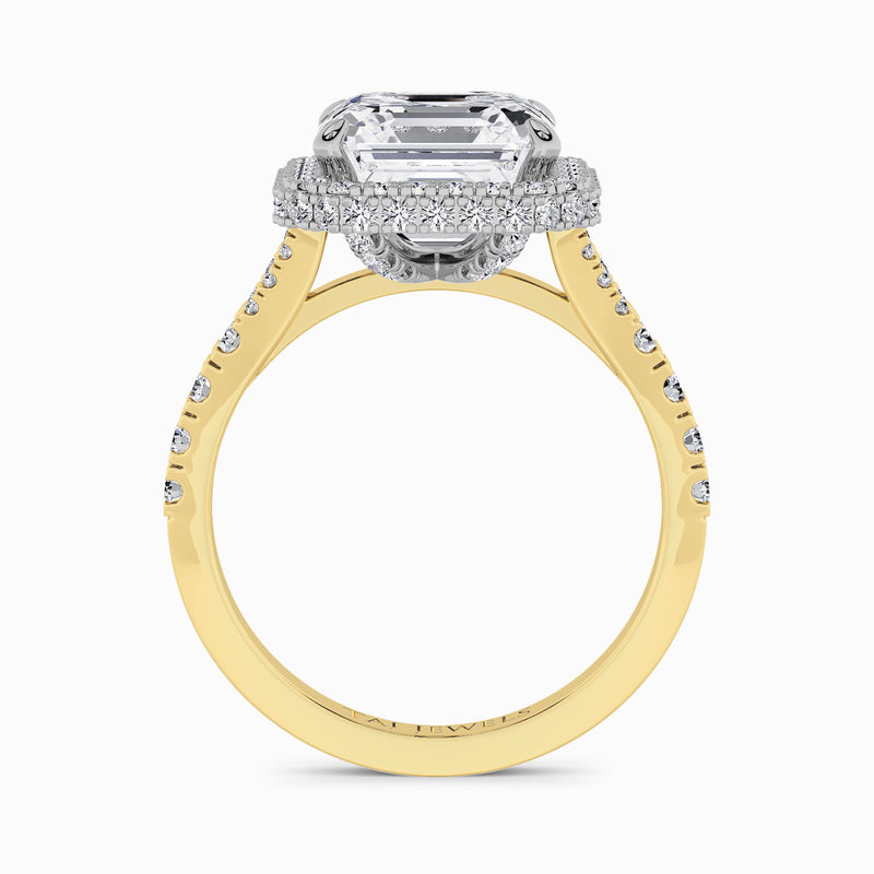 Asscher Cut Lab Diamond 3D Pave Split Shank Halo Engagement Ring (1.00ct+)