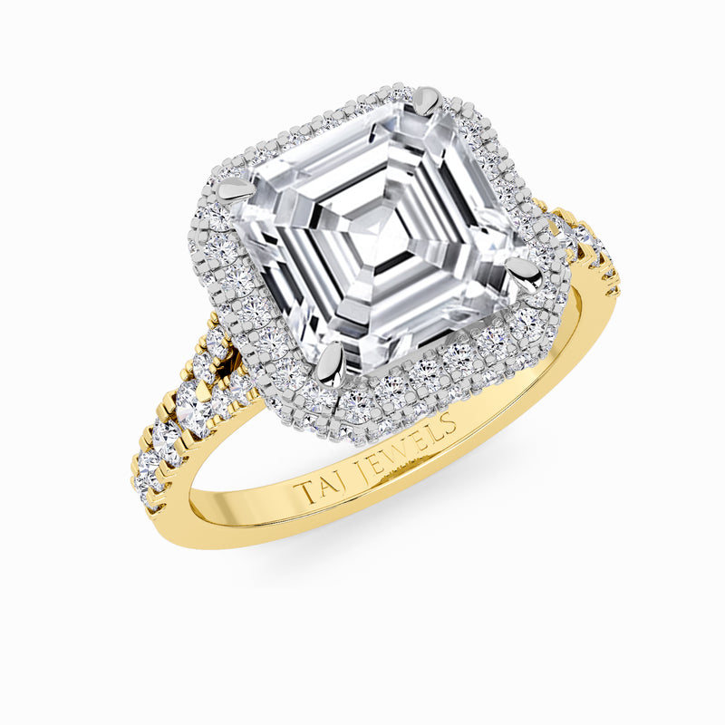 Asscher Cut Lab Diamond 3D Pave Split Shank Halo Engagement Ring (1.00ct+)