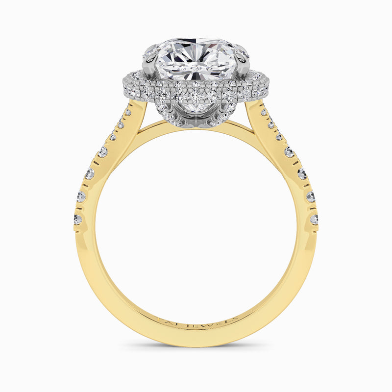 Cushion Cut Lab Diamond 3D Pave Split Shank Halo Engagement Ring (1.00ct+)