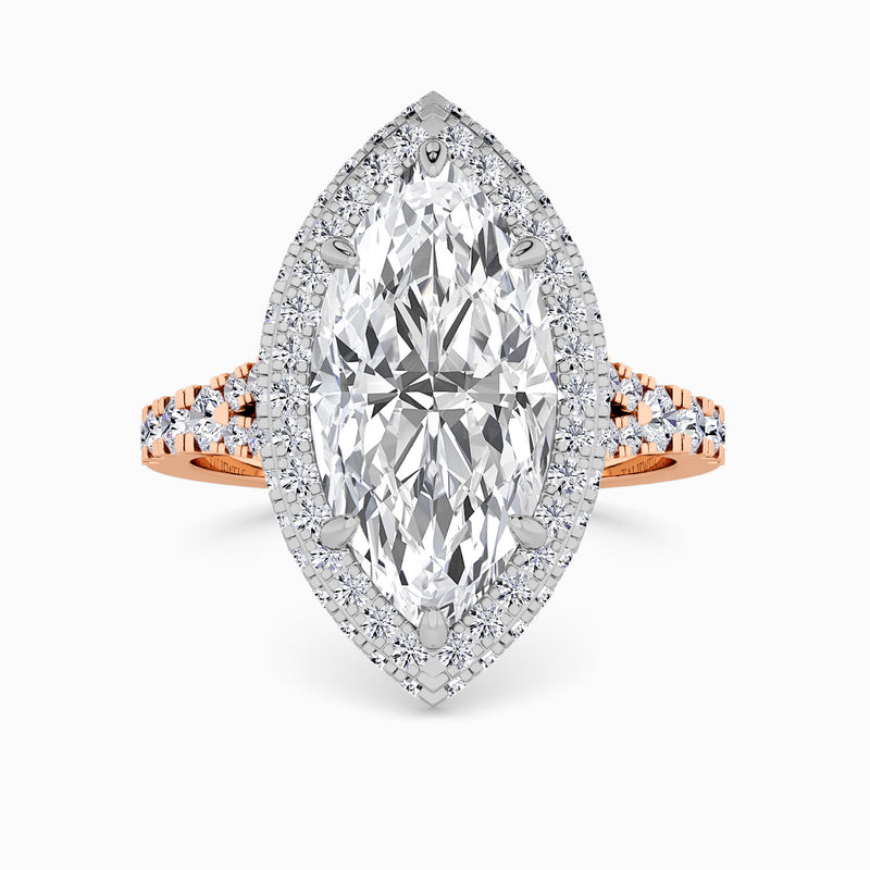 Marquise Brilliant Cut Lab Diamond 3D Pave Split Shank Halo Engagement Ring (1.00ct+)