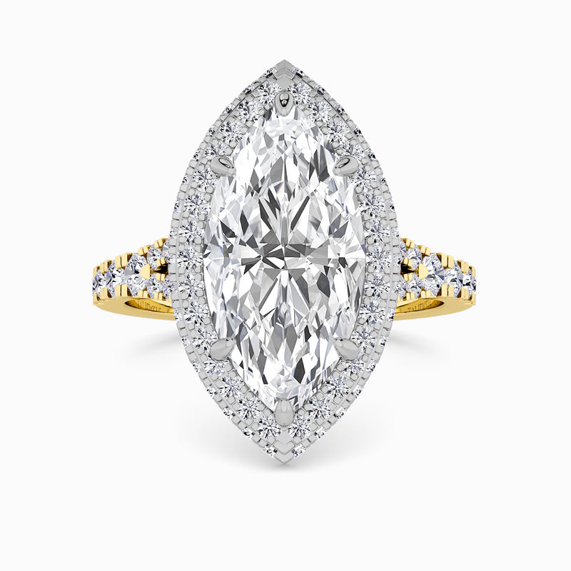 Marquise Brilliant Cut Lab Diamond 3D Pave Split Shank Halo Engagement Ring (1.00ct+)