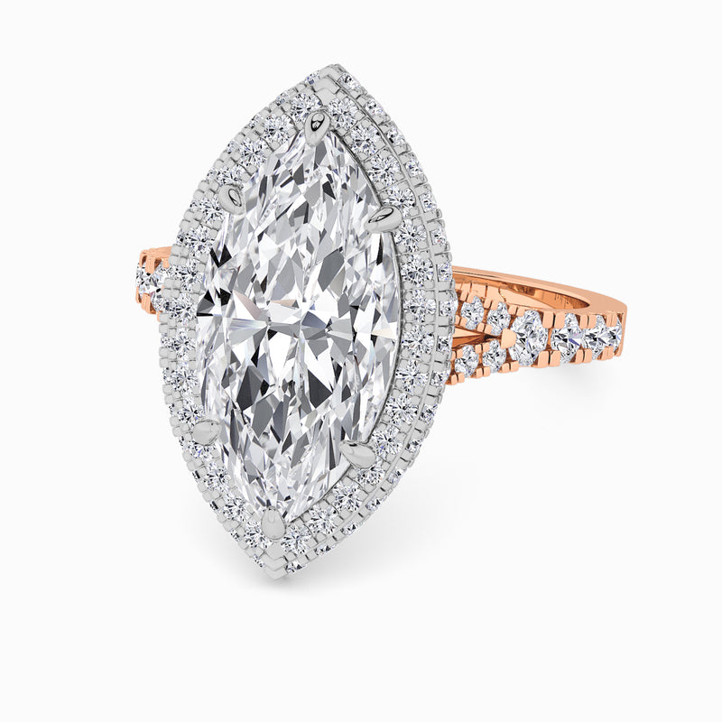 Marquise Brilliant Cut Lab Diamond 3D Pave Split Shank Halo Engagement Ring (1.00ct+)