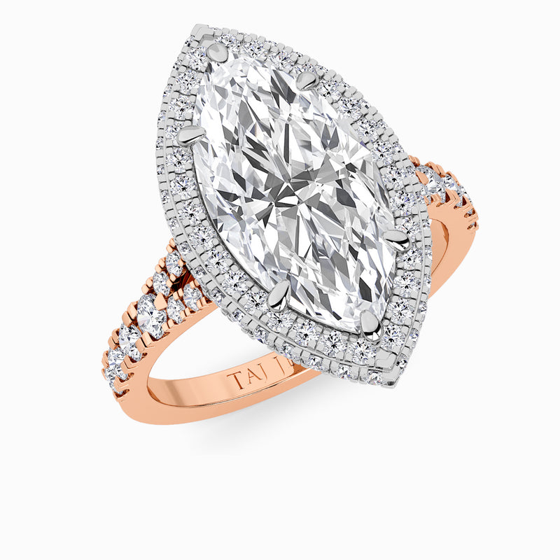 Marquise Brilliant Cut Lab Diamond 3D Pave Split Shank Halo Engagement Ring (1.00ct+)