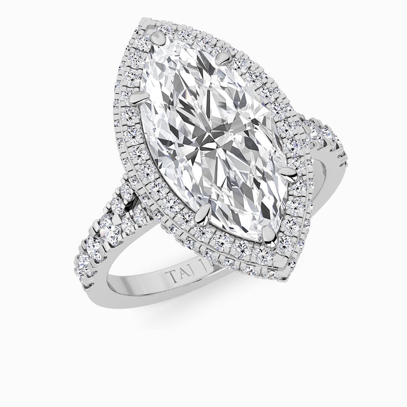 Marquise Brilliant Cut Lab Diamond 3D Pave Split Shank Halo Engagement Ring (1.00ct+)