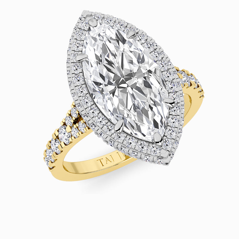 Marquise Brilliant Cut Lab Diamond 3D Pave Split Shank Halo Engagement Ring (1.00ct+)