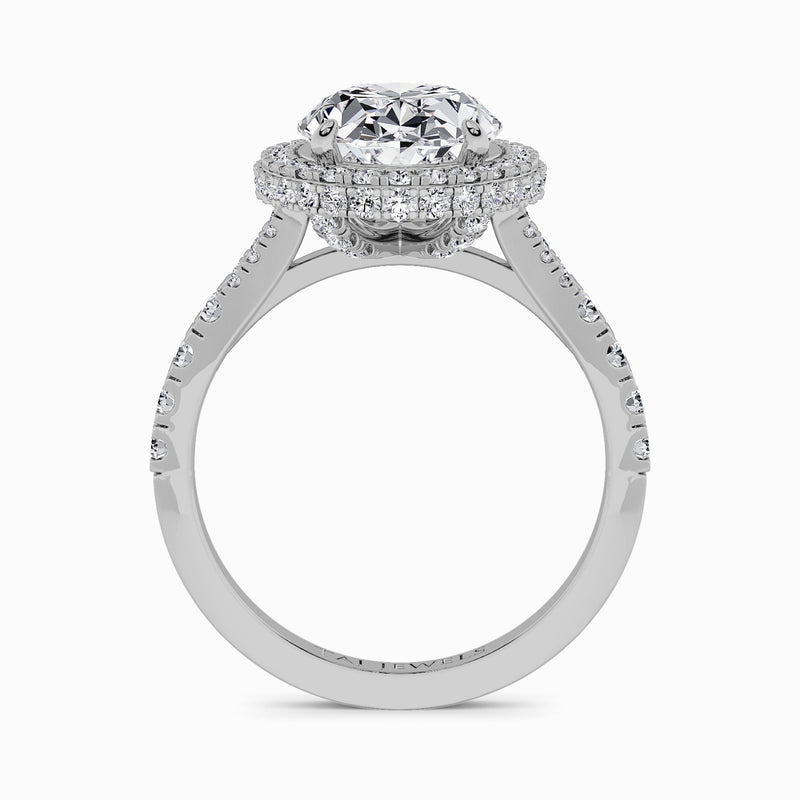 Oval Brilliant Cut Lab Diamond 3D Pave Split Shank Halo Engagement Ring (1.00ct+)