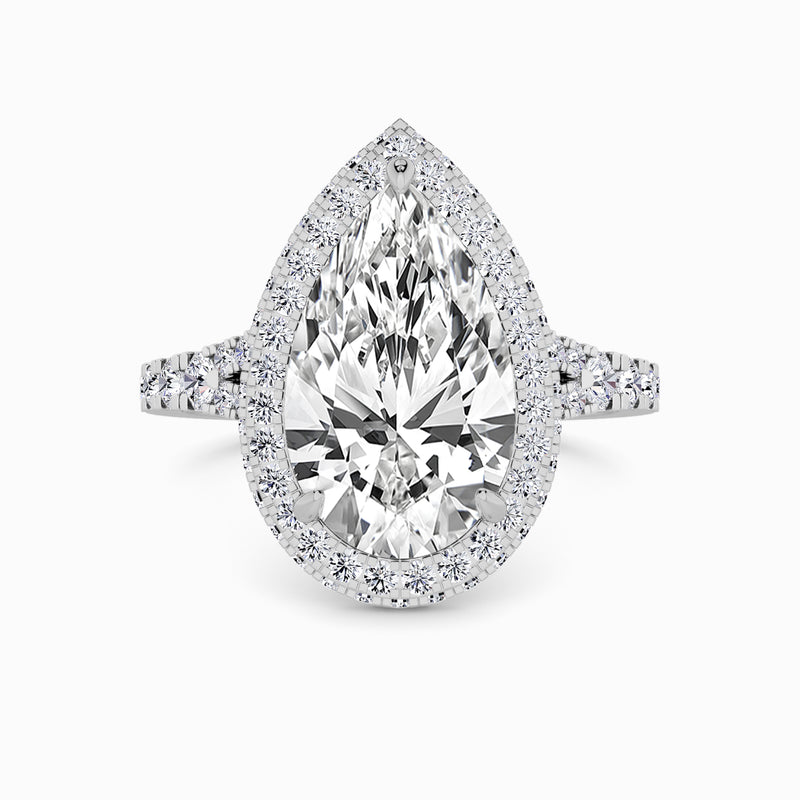 Pear Brilliant Cut Lab Diamond 3D Pave Split Shank Halo Engagement Ring (1.00ct+)