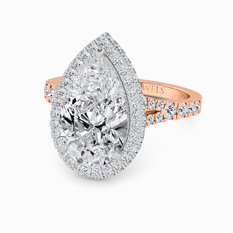 Pear Brilliant Cut Lab Diamond 3D Pave Split Shank Halo Engagement Ring (1.00ct+)