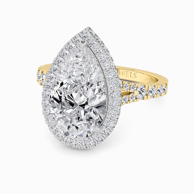 Pear Brilliant Cut Lab Diamond 3D Pave Split Shank Halo Engagement Ring (1.00ct+)