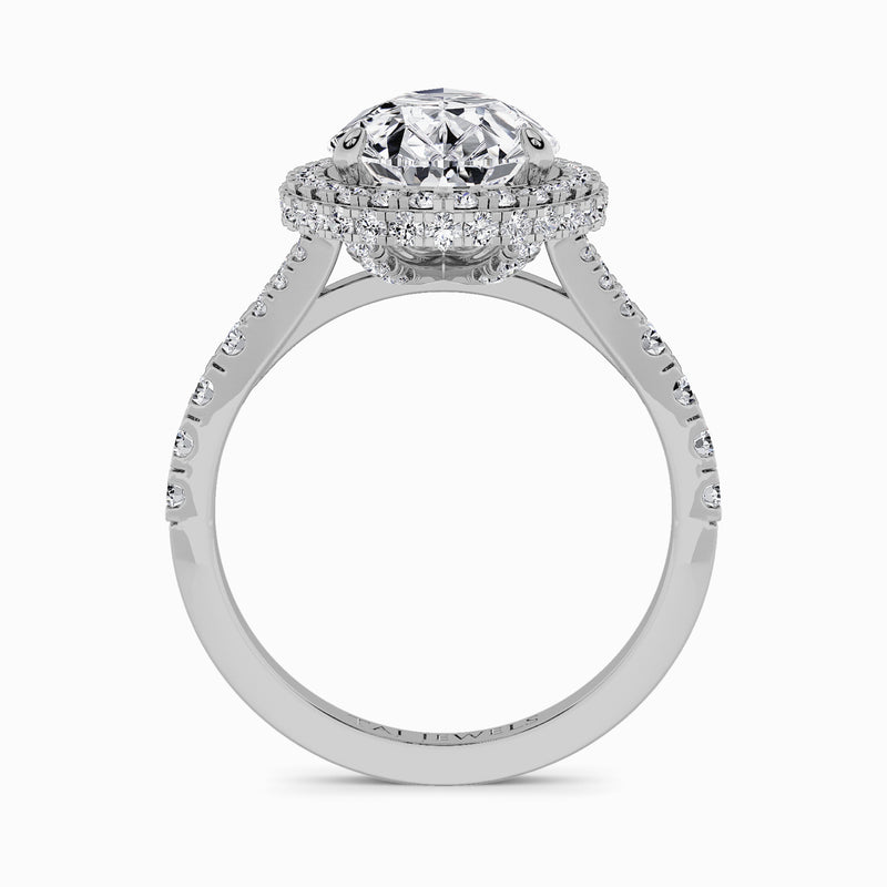 Pear Brilliant Cut Lab Diamond 3D Pave Split Shank Halo Engagement Ring (1.00ct+)