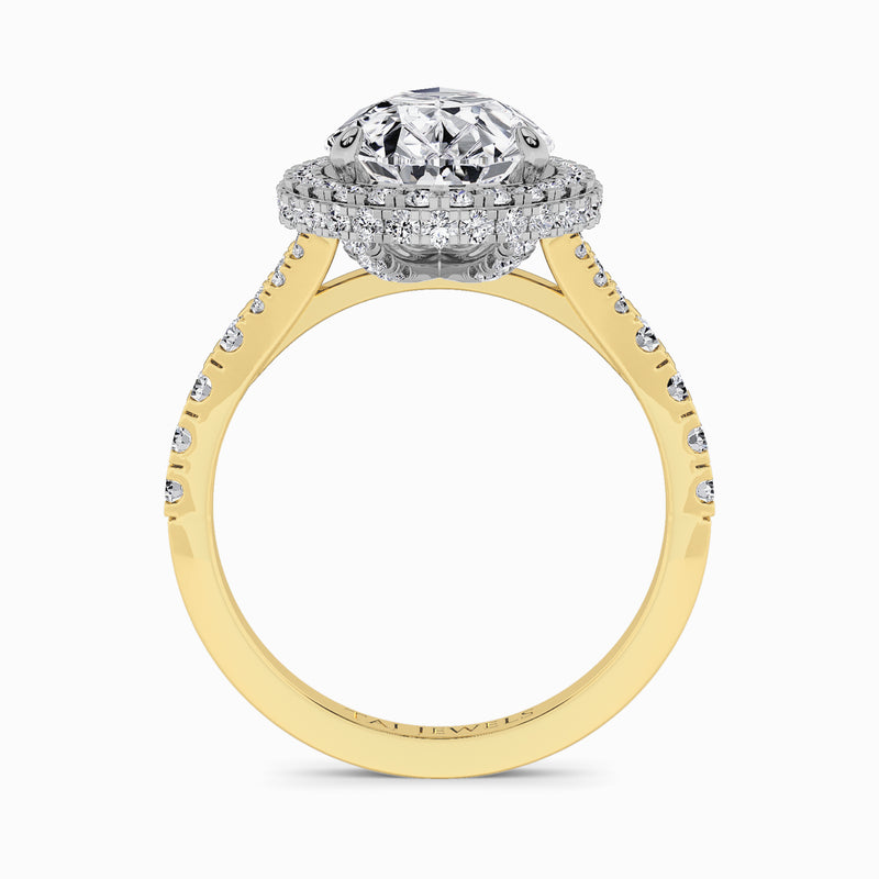 Pear Brilliant Cut Lab Diamond 3D Pave Split Shank Halo Engagement Ring (1.00ct+)