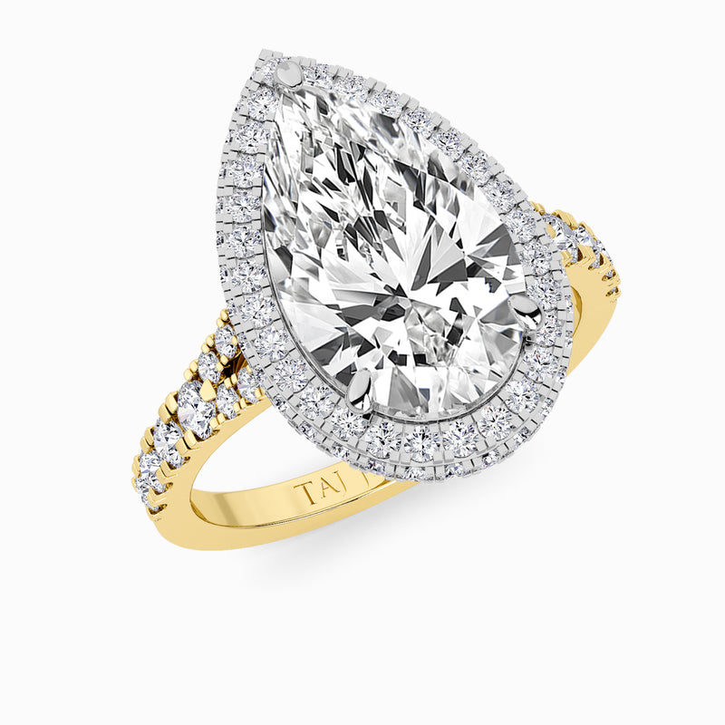 Pear Brilliant Cut Lab Diamond 3D Pave Split Shank Halo Engagement Ring (1.00ct+)