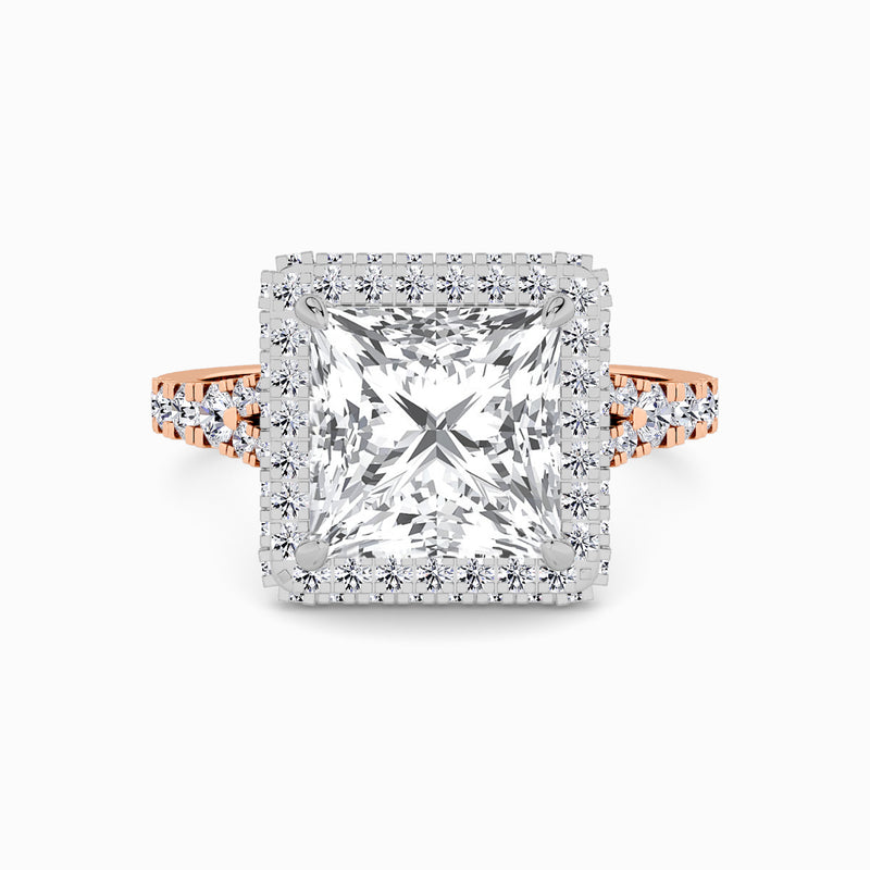 Princess Cut Lab Diamond 3D Pave Split Shank Halo Engagement Ring (1.00ct+)