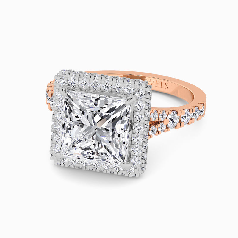 Princess Cut Lab Diamond 3D Pave Split Shank Halo Engagement Ring (1.00ct+)