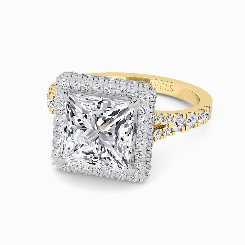 Princess Cut Lab Diamond 3D Pave Split Shank Halo Engagement Ring (1.00ct+)