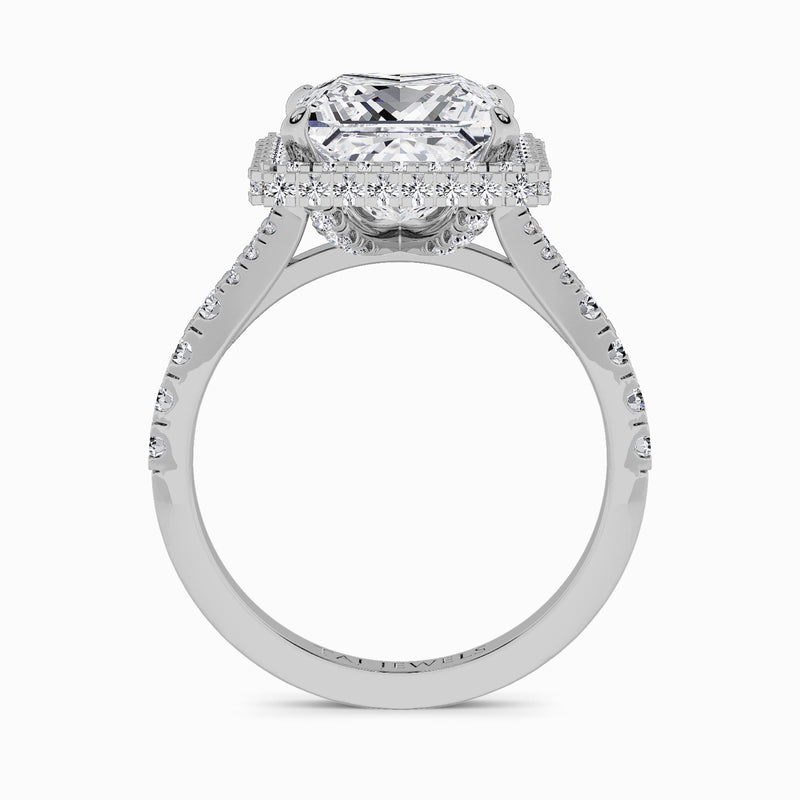 Princess Cut Lab Diamond 3D Pave Split Shank Halo Engagement Ring (1.00ct+)