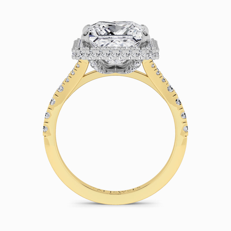 Princess Cut Lab Diamond 3D Pave Split Shank Halo Engagement Ring (1.00ct+)