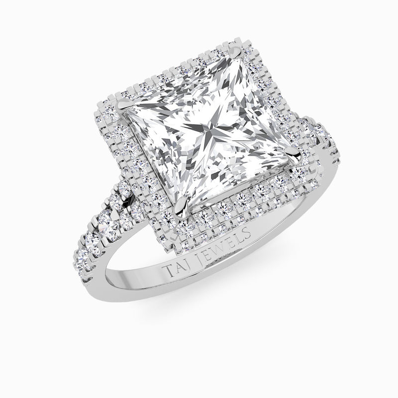 Princess Cut Lab Diamond 3D Pave Split Shank Halo Engagement Ring (1.00ct+)