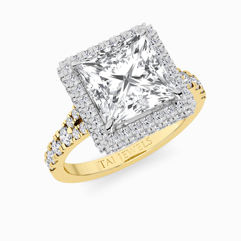 Princess Cut Lab Diamond 3D Pave Split Shank Halo Engagement Ring (1.00ct+)