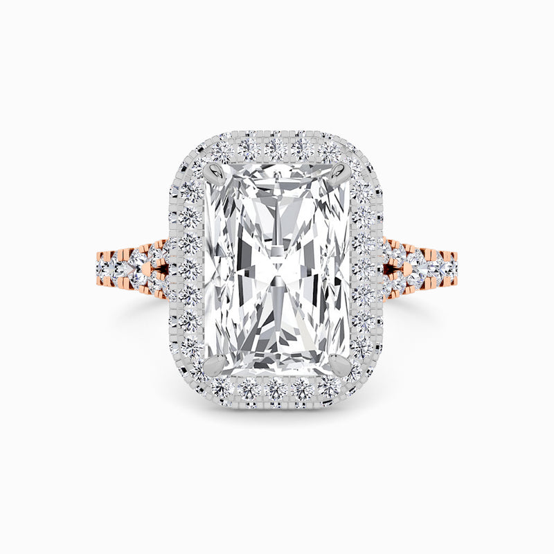 Radiant Cut Lab Diamond 3D Pave Split Shank Halo Engagement Ring (1.00ct+)