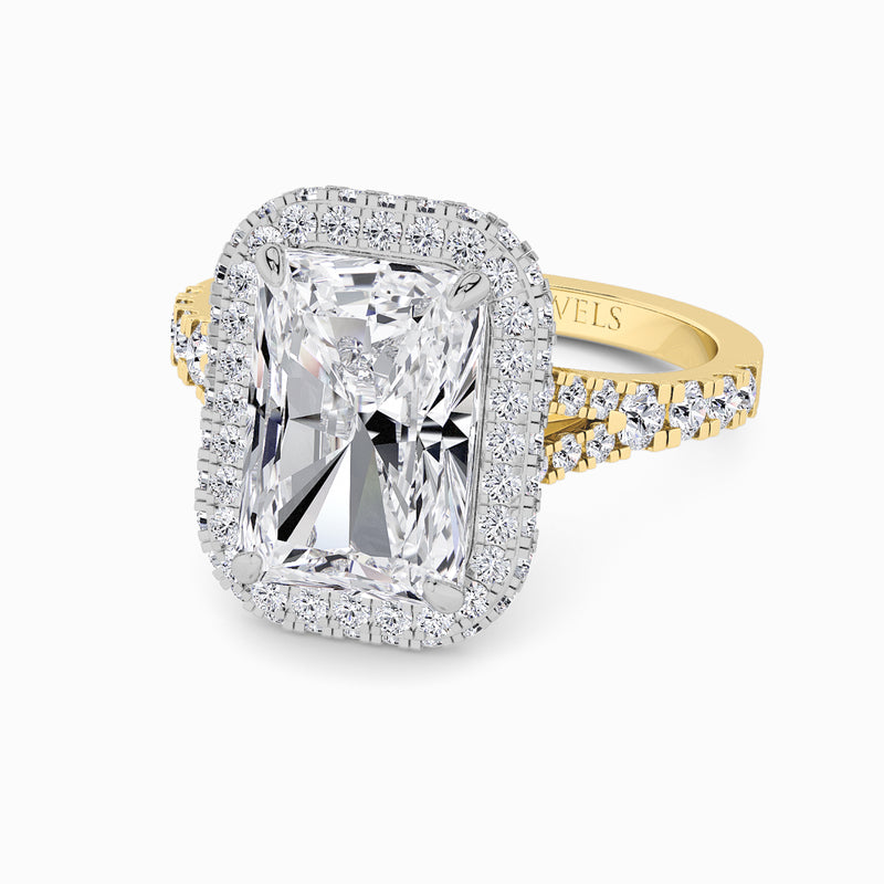 Radiant Cut Lab Diamond 3D Pave Split Shank Halo Engagement Ring (1.00ct+)