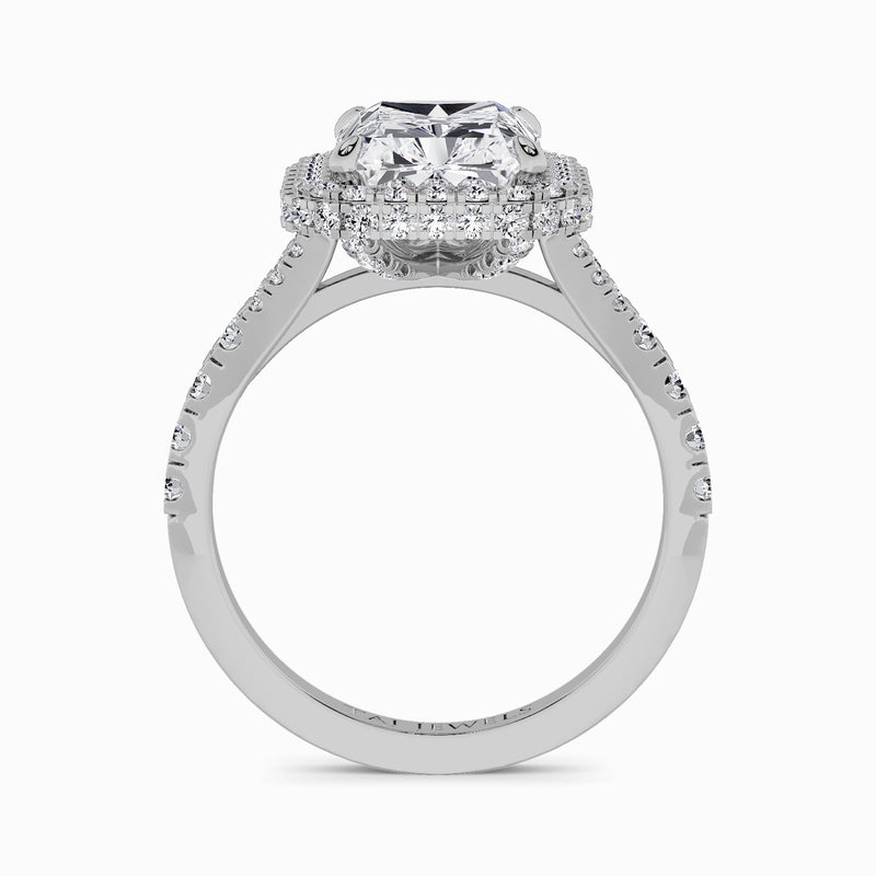 Radiant Cut Lab Diamond 3D Pave Split Shank Halo Engagement Ring (1.00ct+)