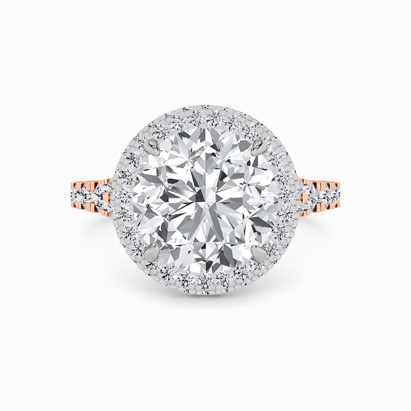 Round Brilliant Cut Lab Diamond 3D Pave Split Shank Halo Engagement Ring (1.00ct+)