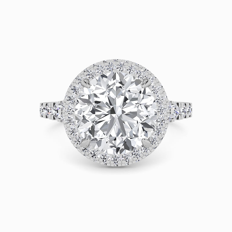 Round Brilliant Cut Lab Diamond 3D Pave Split Shank Halo Engagement Ring (1.00ct+)