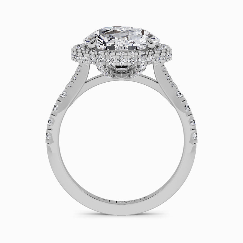 Round Brilliant Cut Lab Diamond 3D Pave Split Shank Halo Engagement Ring (1.00ct+)