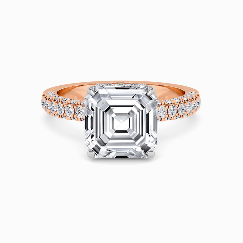 Asscher Cut 3D Pave Lab Diamond Engagement Ring (Floating Head) (1ct+)