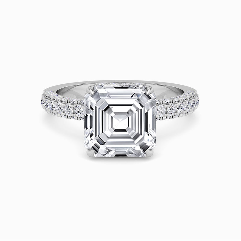 Asscher Cut 3D Pave Lab Diamond Engagement Ring (Floating Head) (1ct+)