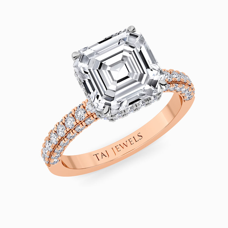 Asscher Cut 3D Pave Lab Diamond Engagement Ring (Floating Head) (1ct+)