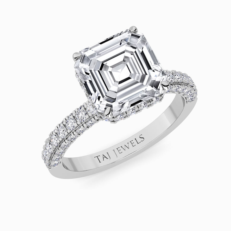 Asscher Cut 3D Pave Lab Diamond Engagement Ring (Floating Head) (1ct+)