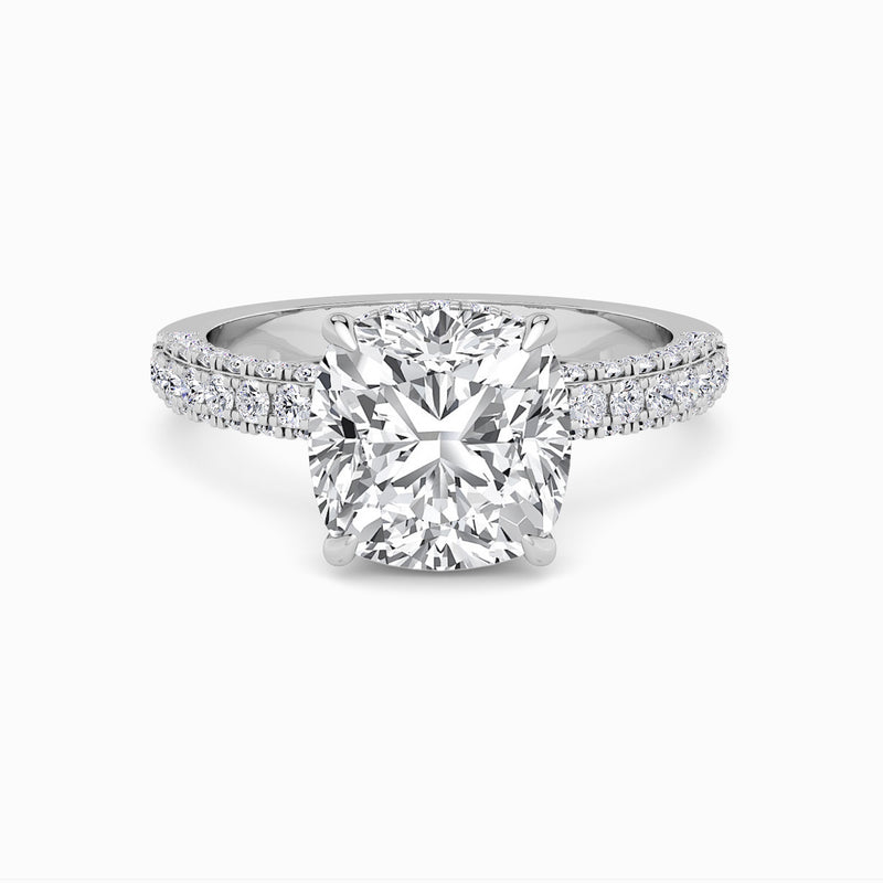 Cushion Cut 3D Pave Lab Diamond Engagement Ring (Floating Head) (1ct+)