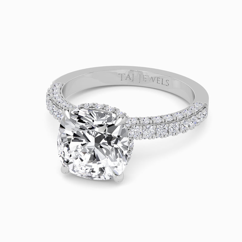 Cushion Cut 3D Pave Lab Diamond Engagement Ring (Floating Head) (1ct+)